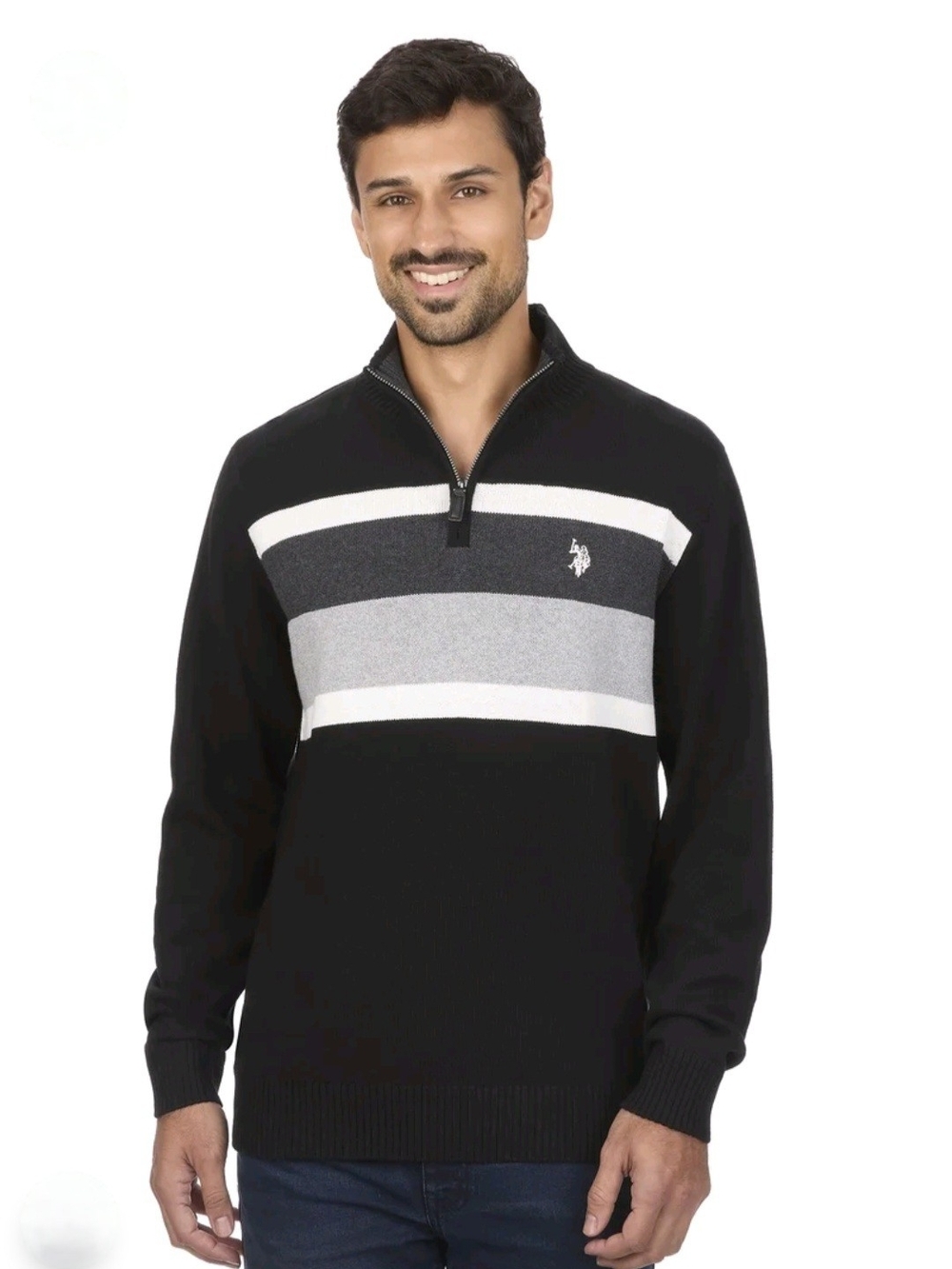 U.S. Polo Assn. Men’s Large Quarter Zip Sweater NWT Preppy Golf Chest Stripe